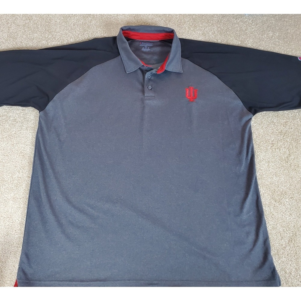 Indiana University Hoosiers Men's Polo Shirt Size 2XL Black Gray Logo Champion